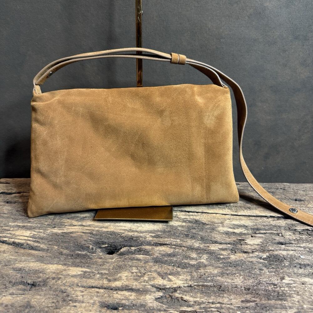 Simon Miller Toffee Suede Puffin Shoulder Bag Tan Adjustable Strap - Picture 2 of 14